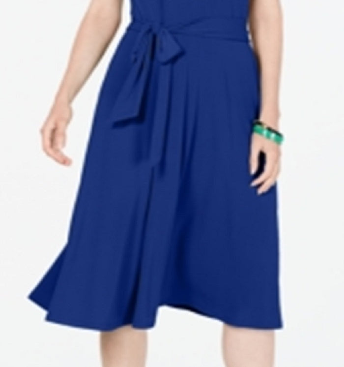 Vestido feminino Charter Club com amarração na cintura e midi, azul, tamanho grande