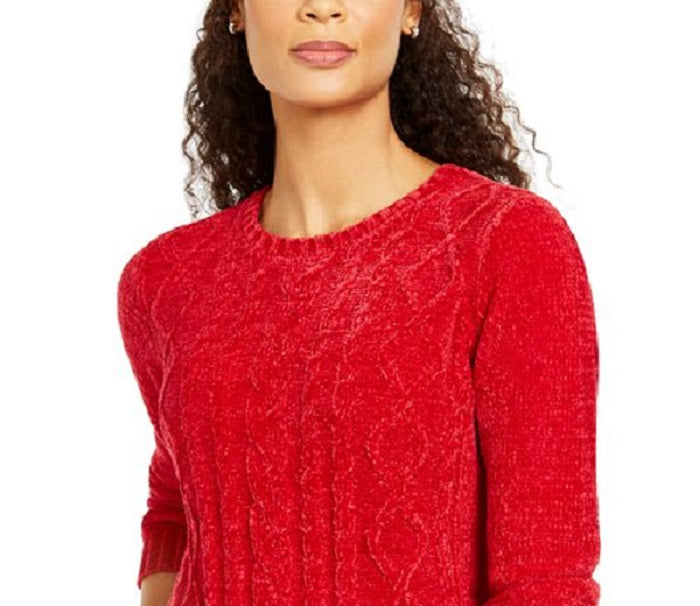 Karen Scott Suéter Feminino de Tricô em Chenille, Vinho, Tamanho Pequeno P/M
