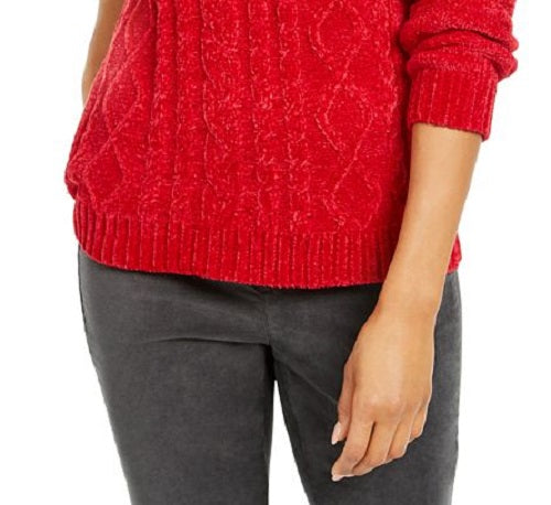 Karen Scott Suéter Feminino de Tricô em Chenille, Vinho, Tamanho Pequeno P/M