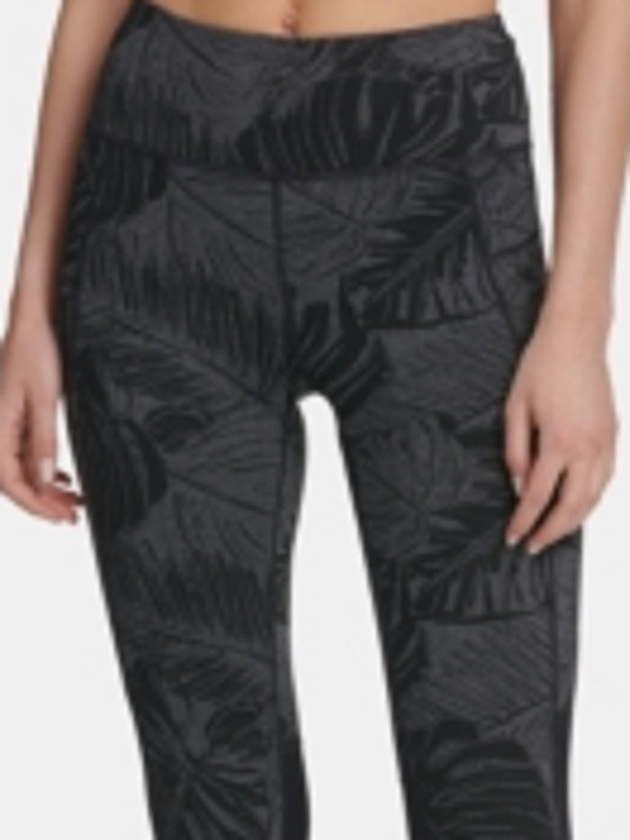 Leggings femininas DKNY Sport com estampa de cintura alta e tornozelo, pretas, tamanho GG