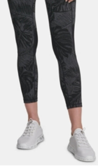 Leggings femininas DKNY Sport com estampa de cintura alta e tornozelo, pretas, tamanho GG