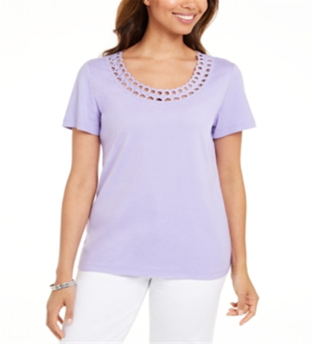 Camiseta Karen Scott Cotton com gola recortada, roxa, tamanho XS