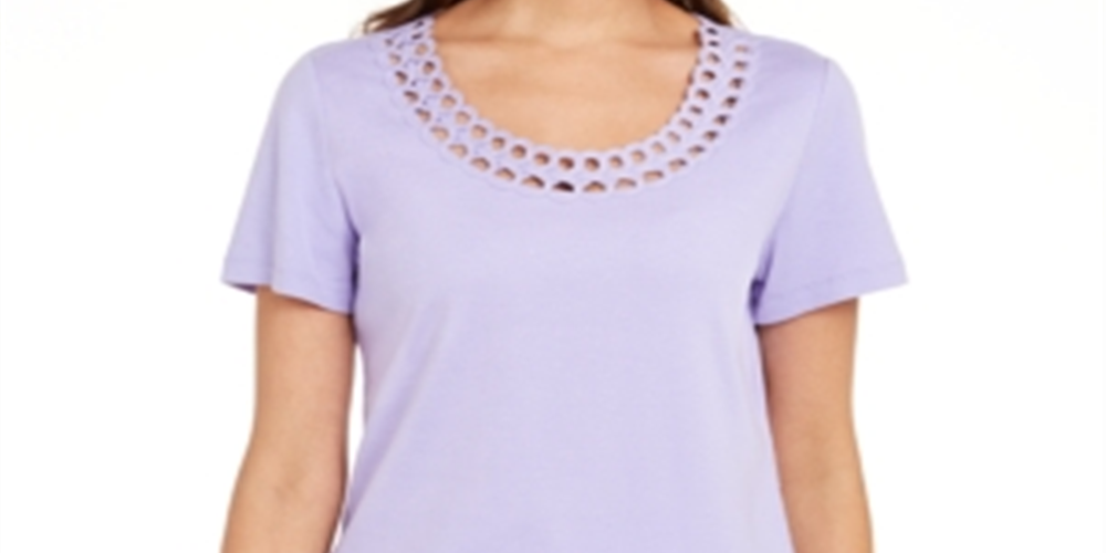 Camiseta Karen Scott Cotton com gola recortada, roxa, tamanho XS