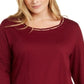 Karen Scott Blusa feminina com recortes e detalhes, vermelha, tamanho 0X