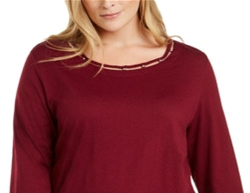 Karen Scott Blusa feminina com recortes e detalhes, vermelha, tamanho 0X