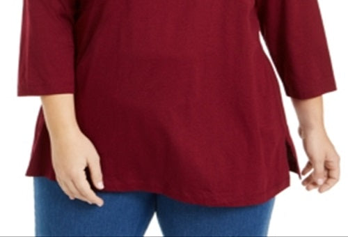 Karen Scott Blusa feminina com recortes e detalhes, vermelha, tamanho 0X