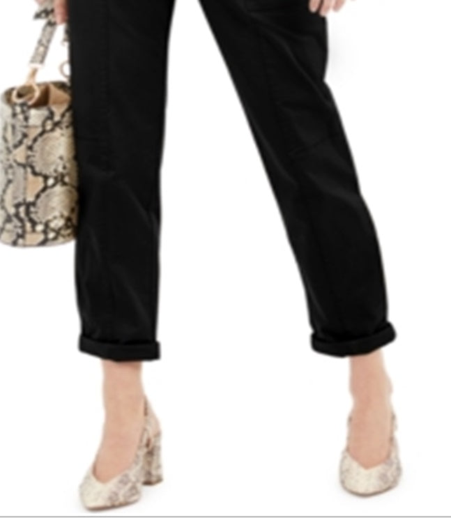 Calça feminina de perna afunilada, cintura alta, reta, preta, tamanho 8, da INC International Concepts