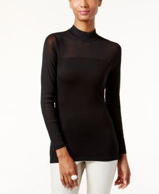 INC International Concepts Top feminino de gola alta com ajuste em malha e tamanho grande, preto