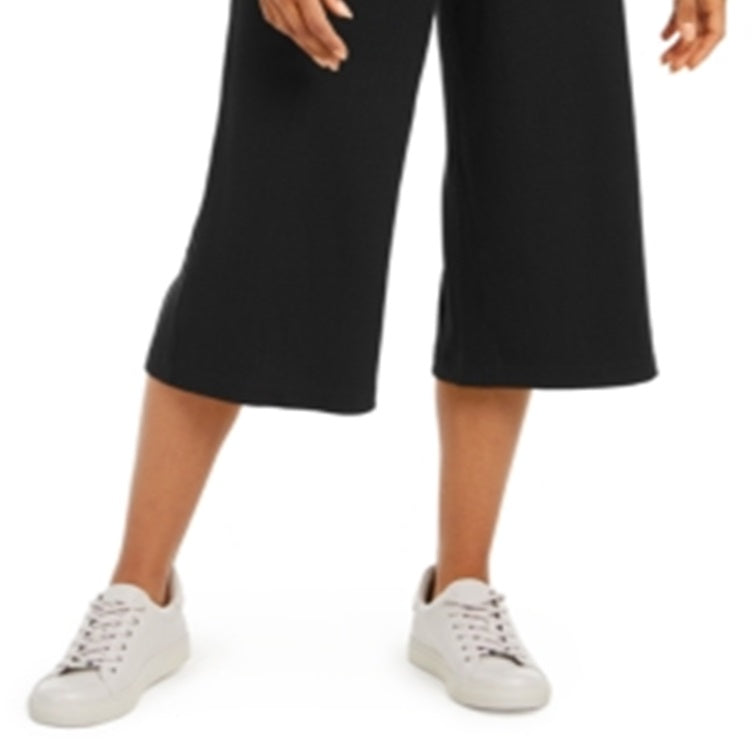 Calça Culottes Feminina Ideology Ribbed Preta Tamanho Médio
