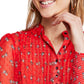 Blusa feminina estampada de manga comprida e gola redonda, tamanho X-S