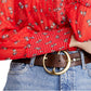 Blusa feminina estampada de manga comprida e gola redonda, tamanho X-S