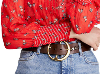 Blusa feminina estampada de manga comprida e gola redonda, tamanho X-S