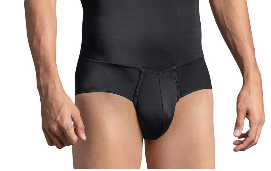 Calcinha Leo Masculina Cintura Extra Alta Modelagem Moderada Preta Tamanho Grande