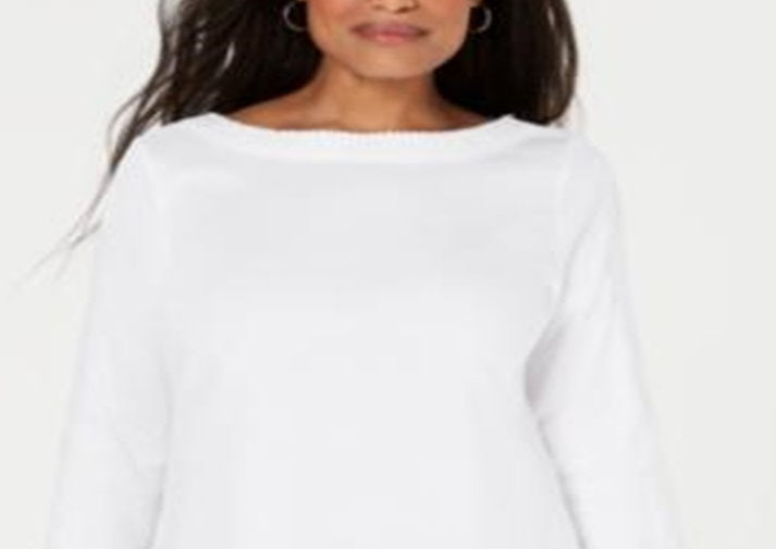 Blusa feminina Karen Scott com acabamento em renda e algodão, tamanho XS, branca