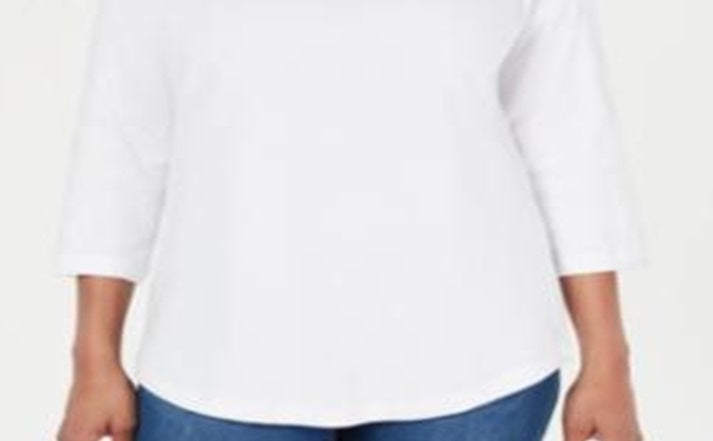 Blusa feminina Karen Scott com acabamento em renda e algodão, tamanho XS, branca