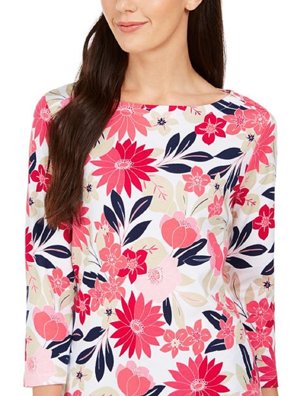 Blusa feminina com estampa floral Charter Club vermelha tamanho grande