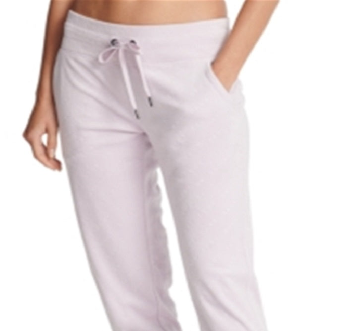 Calça de moletom feminina DKNY Sport Velour com estampa de logotipo, rosa, tamanho pequeno
