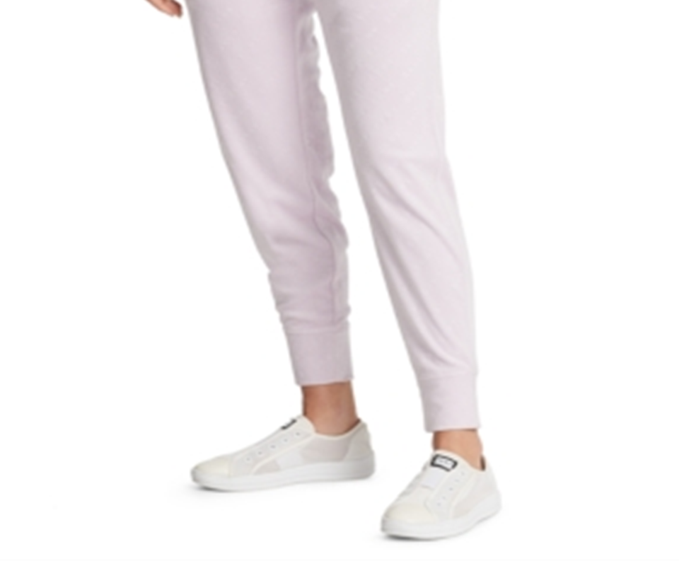 Calça de moletom feminina DKNY Sport Velour com estampa de logotipo, rosa, tamanho pequeno
