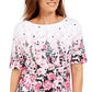 Karen Scott Blusa feminina com estampa floral e decote canoa, preta, tamanho pequeno