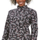 Karen Scott Blusa Feminina Estampada Wheat Fields Gola Mock Preta Tamanho Pequeno Médio