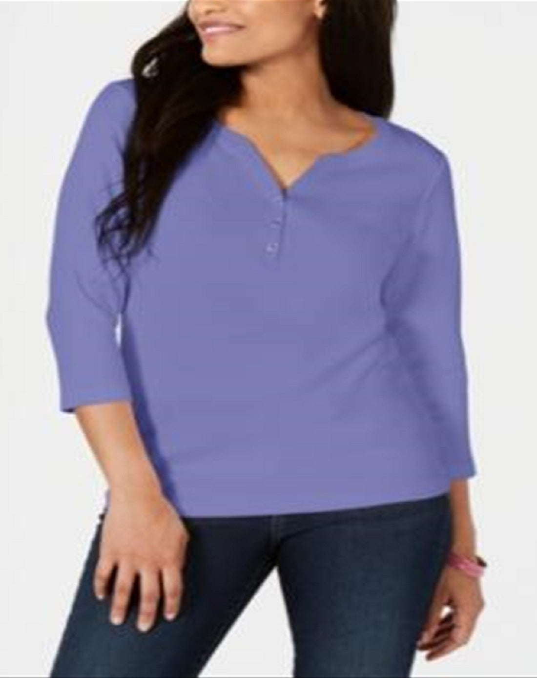 Karen Scott Top Henley de Algodão Feminino Roxo Tamanho X-S