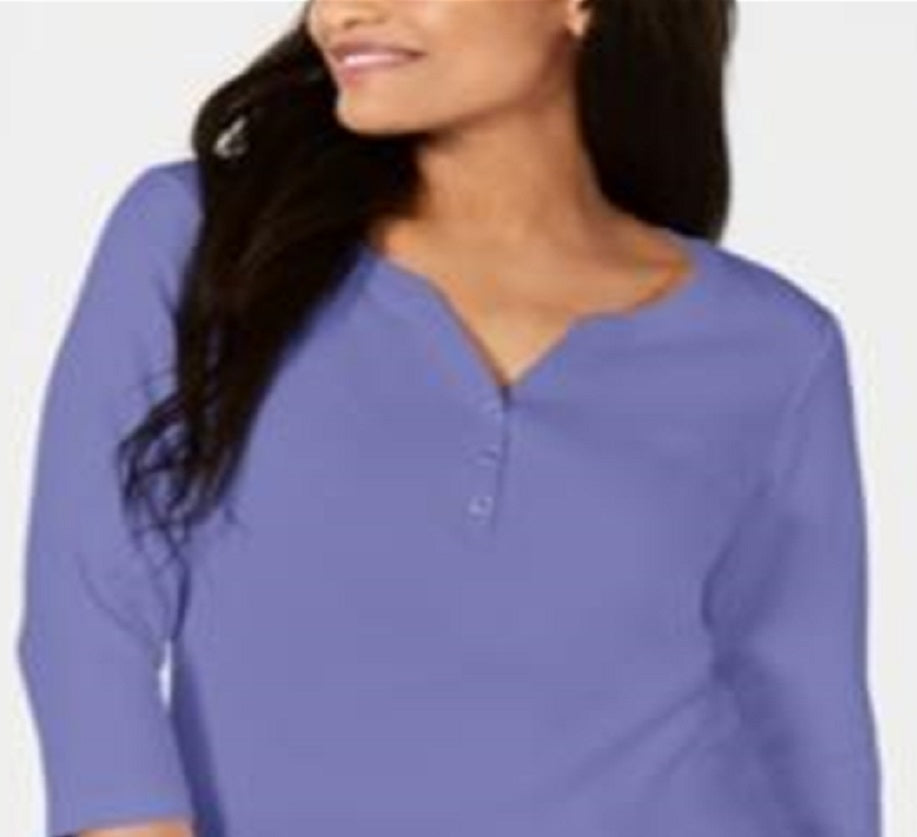 Karen Scott Top Henley de Algodão Feminino Roxo Tamanho X-S