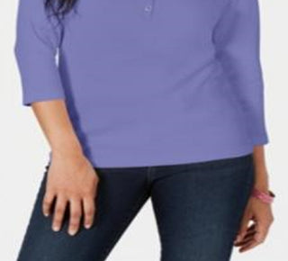 Karen Scott Top Henley de Algodão Feminino Roxo Tamanho X-S