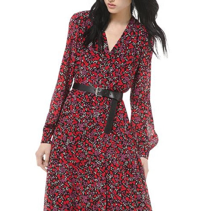 Vestido MIDI com cinto estampado feminino Michael Kors, vermelho, tamanho pequeno