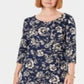 Vestido feminino Karen Scott Sport estampado com manga 3/4, azul, tamanho pequeno