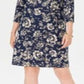 Vestido feminino Karen Scott Sport estampado com manga 3/4, azul, tamanho pequeno