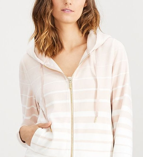 Jaqueta ativa com capuz listrada feminina Calvin Klein, branca, tamanho pequeno
