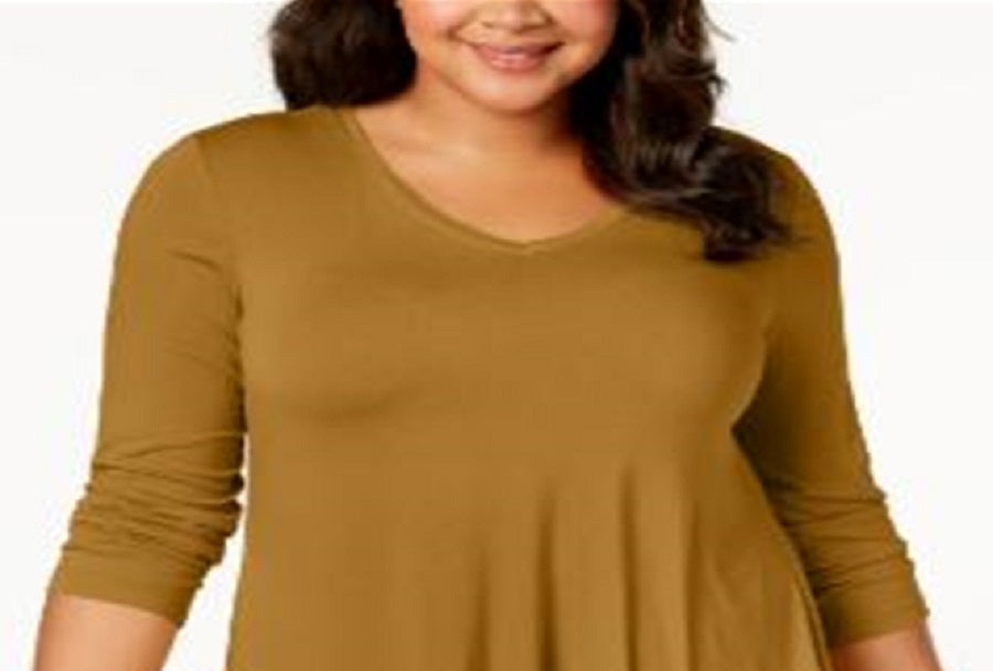 Top feminino plus size com bainha em lenço, amarelo, tamanho 1X, da coleção JM