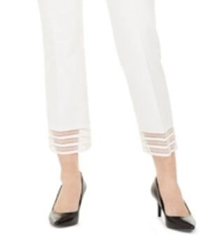 Calça feminina Alfani com bainha de renda e tornozelo, branca, tamanho 4, pequena