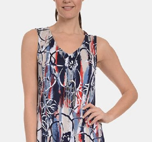 Vestido Godet sem mangas com decote em V feminino New York Collective, azul, tamanho grande