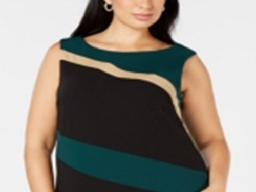 Vestido feminino sem mangas com decote em joia e comprimento até o joelho, estilo tubinho, para usar no trabalho, verde, tamanho 24W