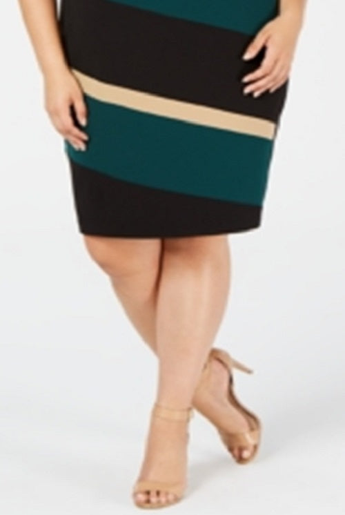 Vestido feminino sem mangas com decote em joia e comprimento até o joelho, estilo tubinho, para usar no trabalho, verde, tamanho 24W
