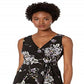 Vestido de festa feminino Ralph Lauren, sem mangas, floral, decote em V, midi, preto, tamanho 14, pequeno