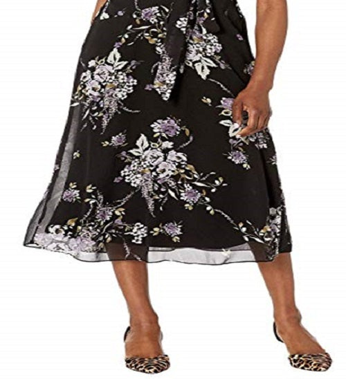 Vestido de festa feminino Ralph Lauren, sem mangas, floral, decote em V, midi, preto, tamanho 14, pequeno