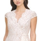 Bodycon de renda feminino Vince Camuto com mangas curtas e decote em V recortado, branco, tamanho 6