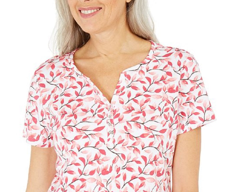 Karen Scott Top Henley Estampado Feminino Laranja Tamanho XS