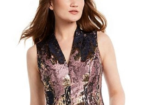 Vestido feminino Vince Camuto com corte metálico e flare, rosa, tamanho 8