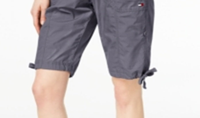 Bermuda cargo feminina Tommy Hilfiger, casual, enrolada, conversível, cinza, tamanho médio