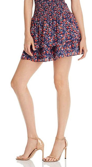 Vestido curto feminino Parker Floral, manga curta, gola quadrada, ajuste flare, azul, tamanho grande