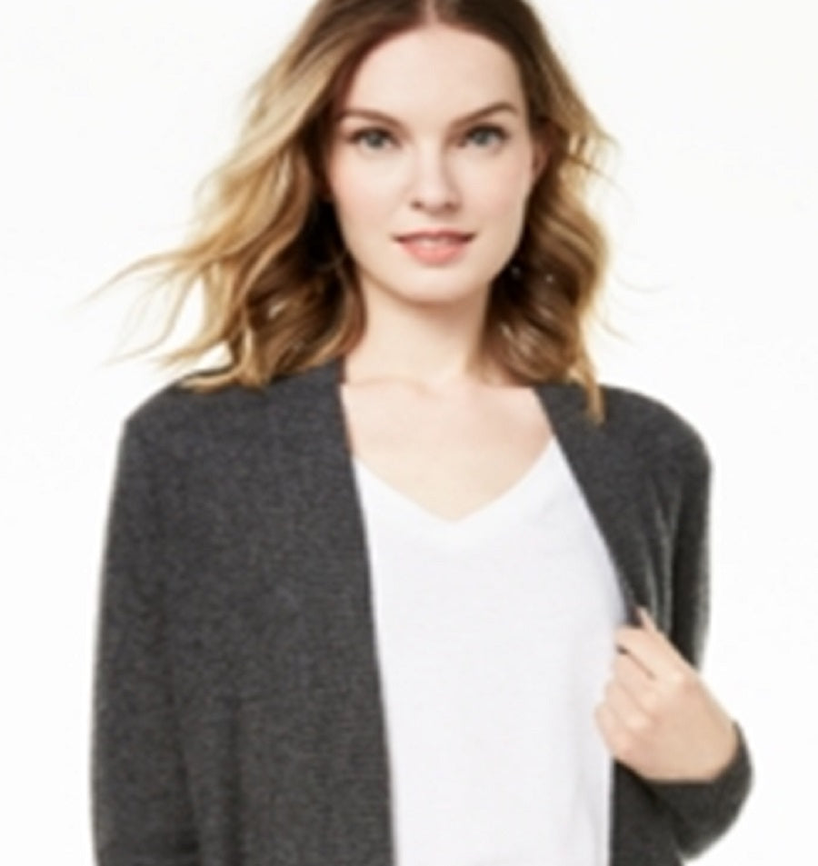 Cardigan feminino de cashmere Nicki com frente aberta, tamanho pequeno XL, cinza, Charter Club