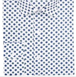 Camisa social masculina Bar III com estampa de bolinhas e gola slim fit, branca, tamanho L-16,5x34-35