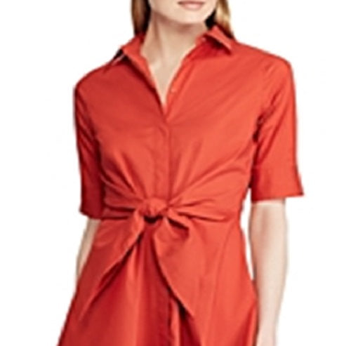 Vestido-camisa Ralph Lauren feminino manga curta comprimento até o joelho vermelho tamanho 10