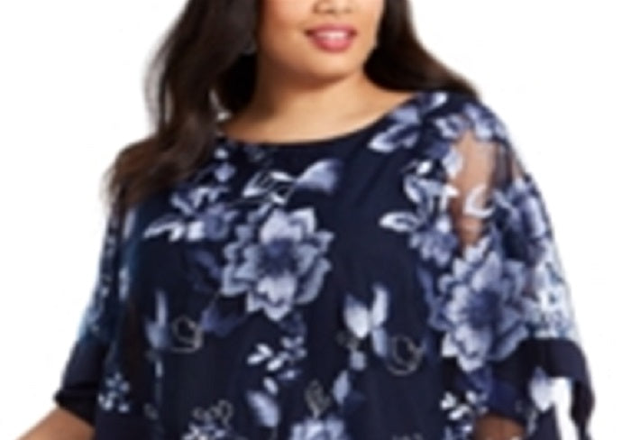 Vestido de coquetel feminino R &amp; M Richards, sem mangas, com decote em joia, comprimento até o joelho, azul, tamanho 14W
