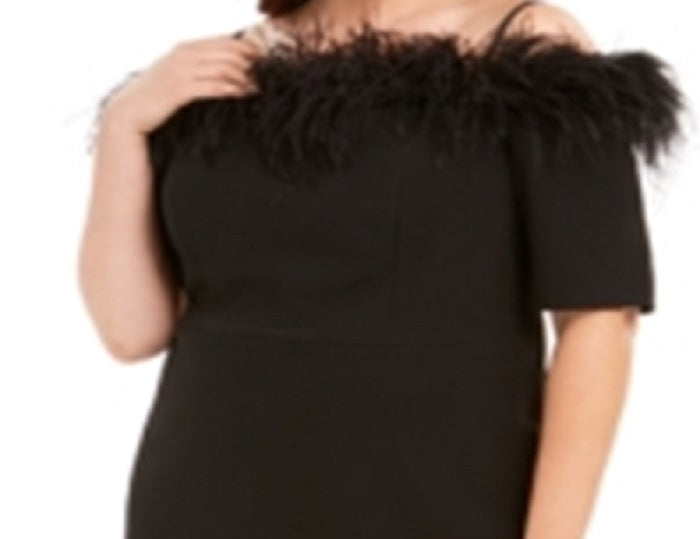 Vestido de festa Calvin Klein feminino com alças finas e bainha preta, tamanho 24W