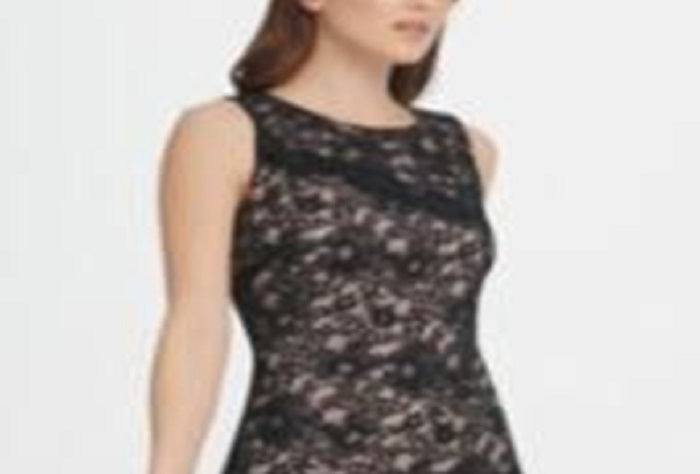 Vestido de renda com bainha assimétrica feminino DKNY, preto, tamanho 14