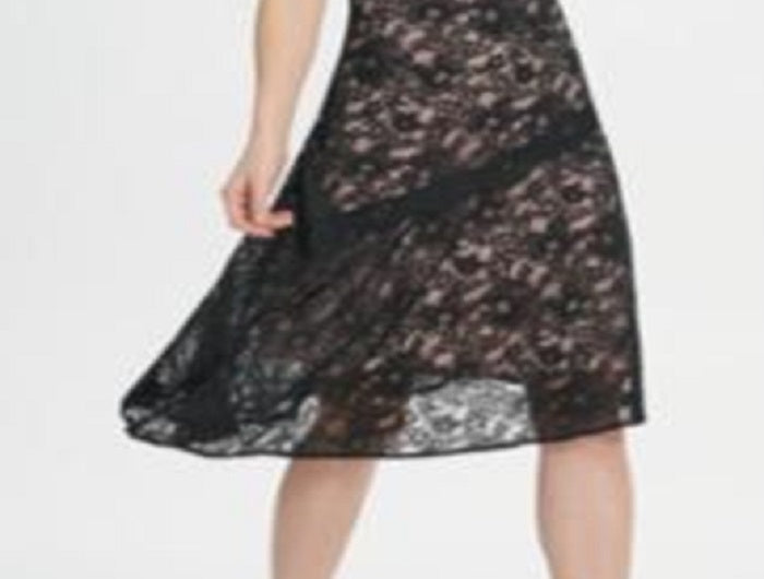 Vestido de renda com bainha assimétrica feminino DKNY, preto, tamanho 14